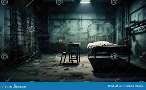 An Empty Prison Cell with a Bed and a Table Stock Image - Image of ...