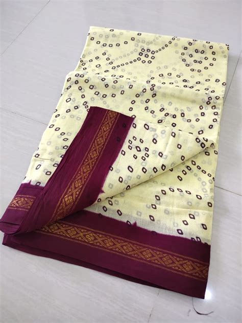 Casual Wear Printed Nine Yards Madurai Sungudi Cotton Sarees Without