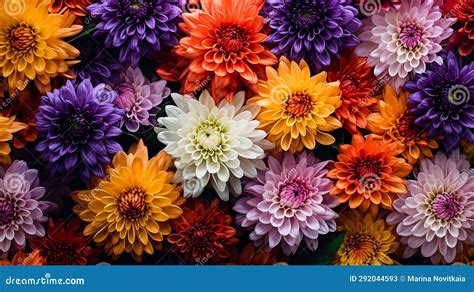 Colorful Assorted Aster Flowers Rich Colors Surrealism Autumn Background Banner A Variety Of