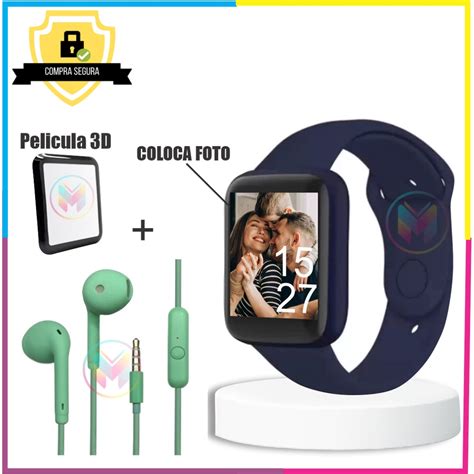 Rel Gio Inteligente Smartwatch D Y Macaron Azul Escuro Fone U