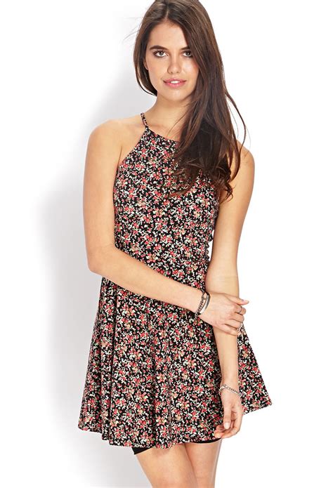 Lyst Forever 21 Garden Girl Skater Dress In Black