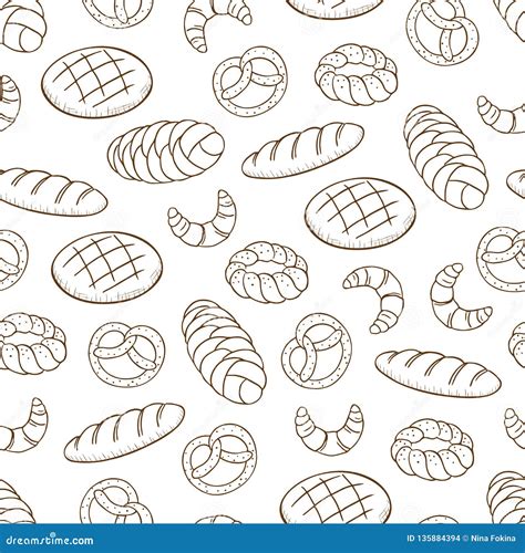 Hand Drawn Vector Seamless Pattern With Bread Stock Vector