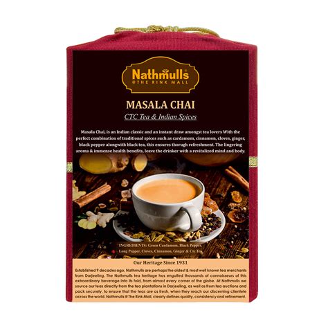 Indian Classic Masala Chai Velvet Cloth Bag 250 Gram 881oz Nathmulls Of Darjeeling