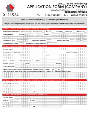 Fillable Online Letsxl Tenant Referencing Application Form Company