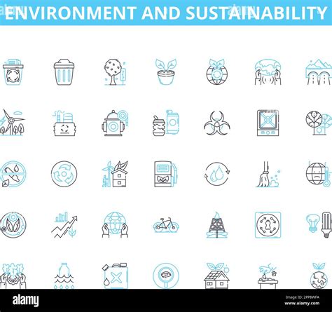 Environment And Sustainability Linear Icons Set Conservation Biodiversity Climate Renewable