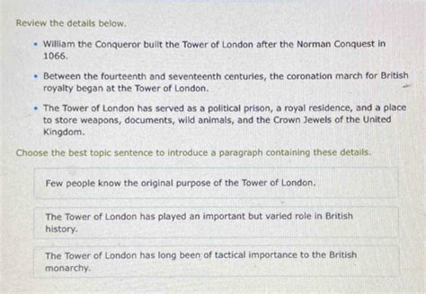 Solved Review The Details Below William The Conqueror Built The Tower