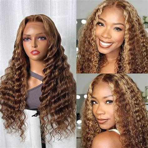 Beautyforever Honey Blonde Water Wave Highlight 13x4 Lace Front Wigs Pre Plucked Piano Brown