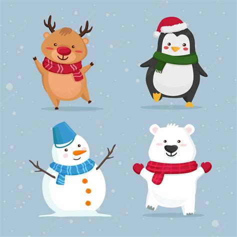 Premium Vector | Cartoon christmas characters collection