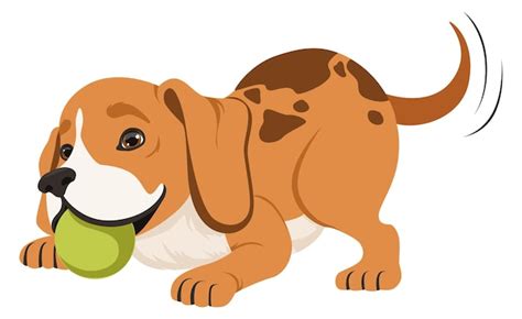 Verspielter Hund Mit Ball Im Mund Lustiger Cartoon Welpe Premium Vektor