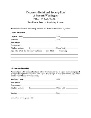 Fillable Online Ctww Enrollment Form Surviving Spouse Carpenters