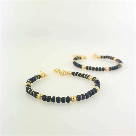 22k Pair Of Black Onyx Beaded Baby Bracelets 9 6g OM Jewellers