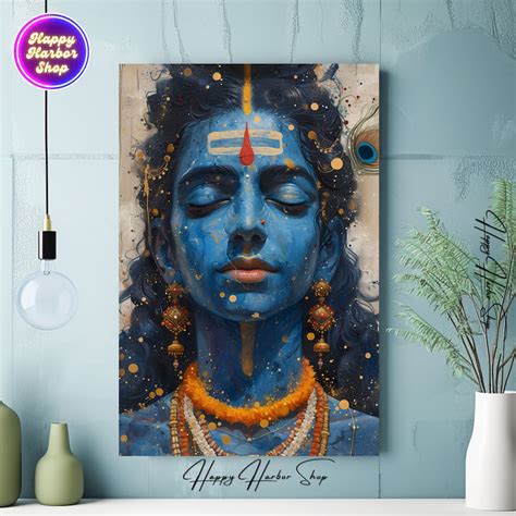 Lord Krishna Painting Hindu God Krishna Wall Art Psychedelic Meditation Art Spiritual Indian