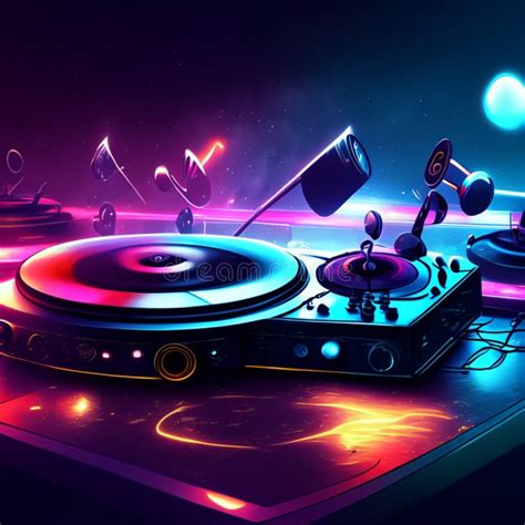 Dj Mixer In Neon Light Vector Illustration Eps Stock Illustration