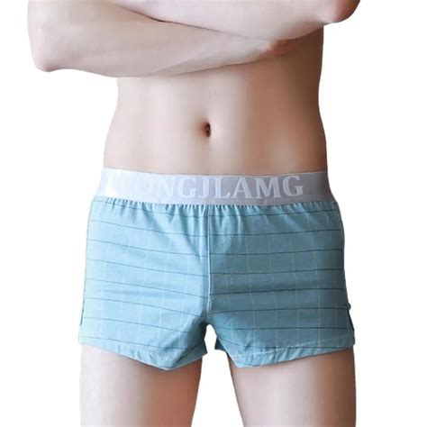 Soutong Plaid Print Men Underpants Wide Waistband Soft Mid Rise Loose