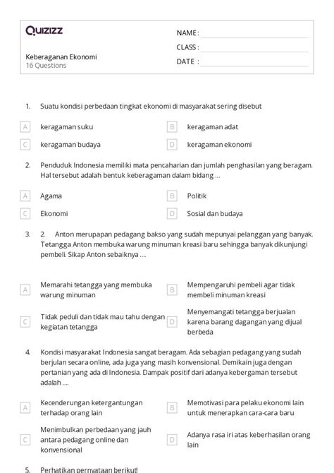 50 Lembar Kerja Ekonomi Untuk Kelas 6 Di Quizizz Gratis And Dapat Dicetak