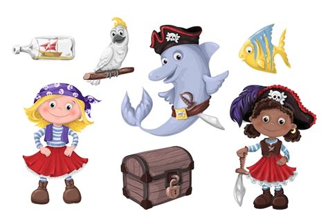 Premium Vector Cute Girl Of Children Pirates