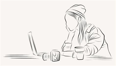 Premium Vector Graphic Designer Working On A Computer Line Art Illustration