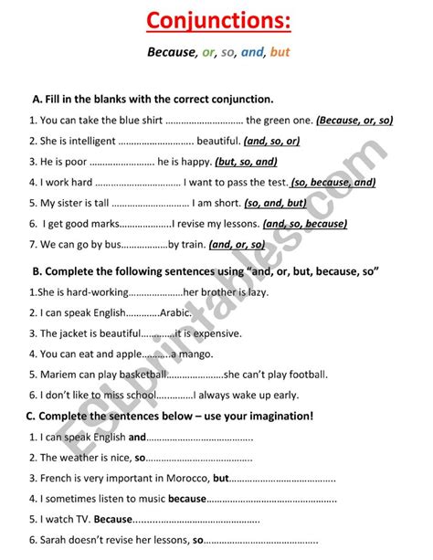 Conjunctions Esl Worksheet By Yassssine