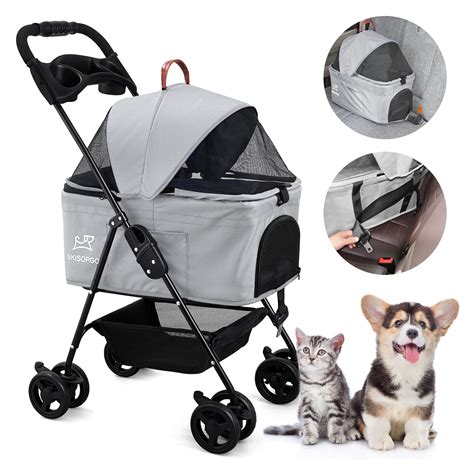 SKISOPGO Dog Cat Pet Gear 3-in-1 Foldable Pet Stroller Detachable ...