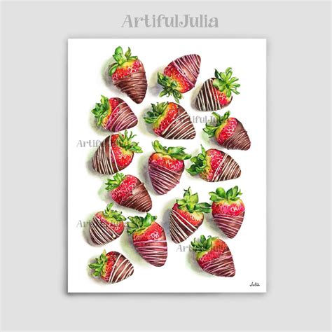 Strawberry Art Print, Fruit and Botanical Watercolor Painting, Kitchen ...