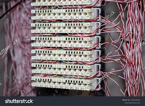 wiring signal connection telephone system switchboard stock photo