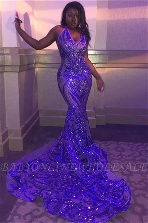 V Neck Sleeveless Sequins Mermaid Long Train Shining Prom Dresses