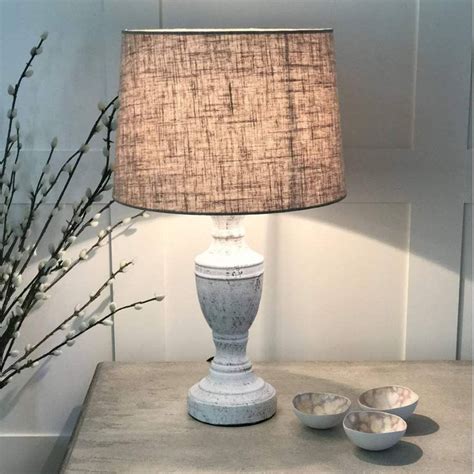 Antique White Distressed Table Lamp Linen Shade By Cowshed Furniture