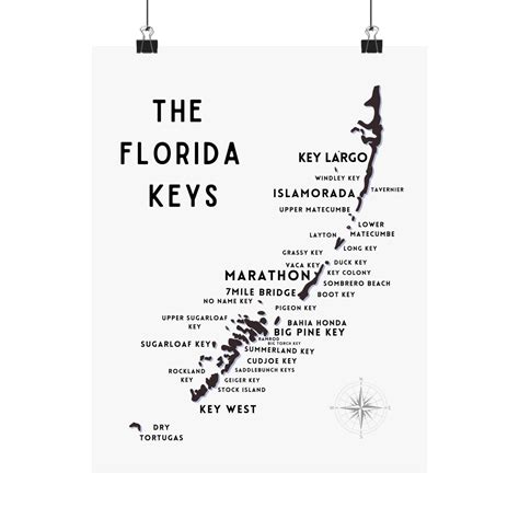 Florida Keys Map Keys Silhouette Black And White Wall Art Vertical Map Poster Etsy