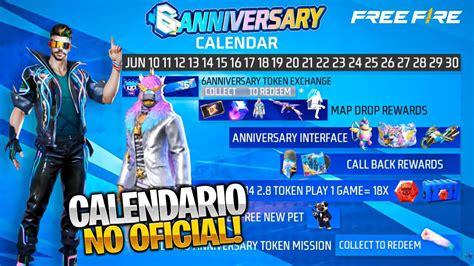 CALENDARIO DE EVENTOS 6TO ANIVERSARIO DE FREE FIRE NO OFICIAL PREMIOS