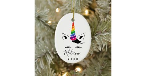 Glam Rainbow Unicorn Ceramic Ornament Zazzle