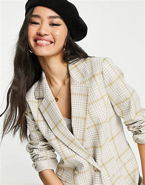 Miss Selfridge Military Blazer In Stone Check Part Of A Set Asos