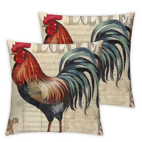 Nawypu Retro French Hen Rooster Farmhouse Decorative Throw Pillow