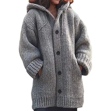 Gilet Cardigan Femmes Marque Inconnue Avec Capuche En Tricot Chaud