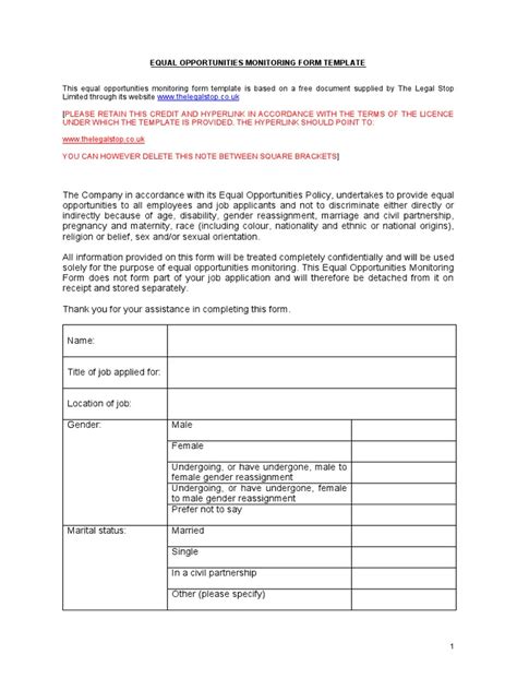 Equal Opportunities Monitoring Form Template Pdf Sexual Orientation Gender