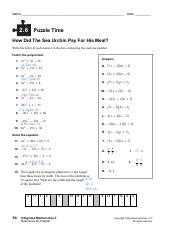 3 4 Puzzle Time Answers Algebra 1