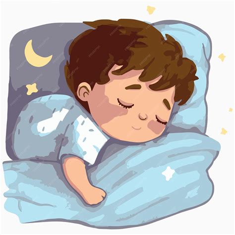 Lindo Niño Durmiendo Adorable Niño De Dibujos Animados Soñando En Su Cama Ilustración Vectorial