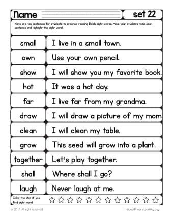 Sight Words Reading Practice List 22 PrimaryLearning Org