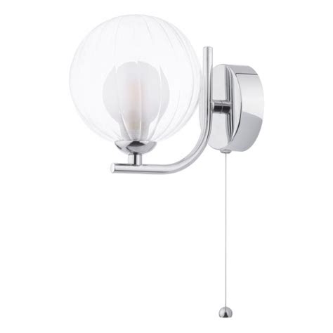 Dar Lighting Cradle Switched Wall Light In Polished Chrome With Clear Ribbed Glass Shade Wall