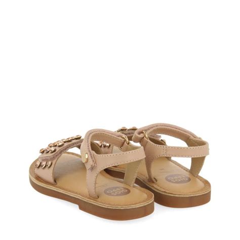 Nude Leather Sandals With Rhinestones For Girl Hessmer