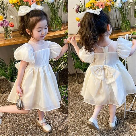 Kids Girl Puff Sleeve Princess Dress Summer Dress Baby Girl Puffy Dress