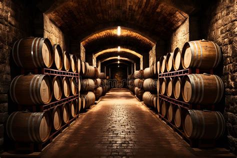 Old Wooden Barrels With Wine In A Wine Vault Cellar Neural Network