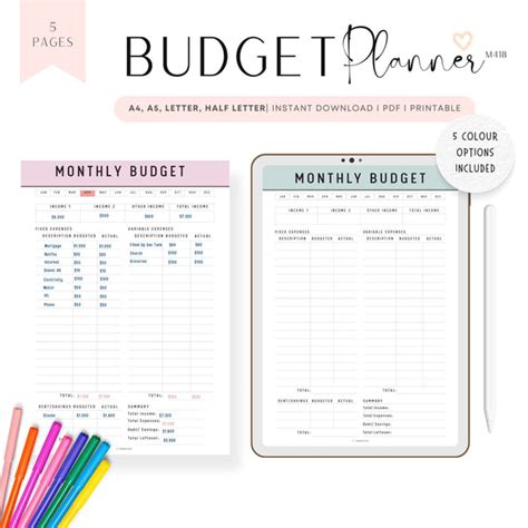 monthly budget template printable  mrsneat