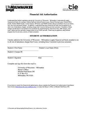 Fillable Online Www4 Uwm Financial Aid Authorization Form UW