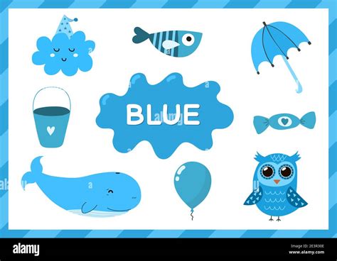 Blue. Educational worksheet for kids. Learning the color blue set Stock ...