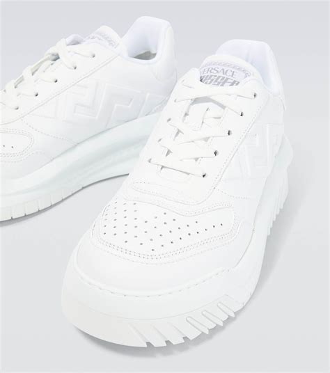 Greca Odissea Leather Sneakers In White Versace Mytheresa