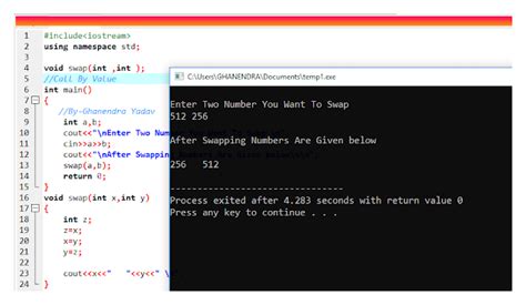 Swapping Of Two Numbers In C Using Functions Call By Value