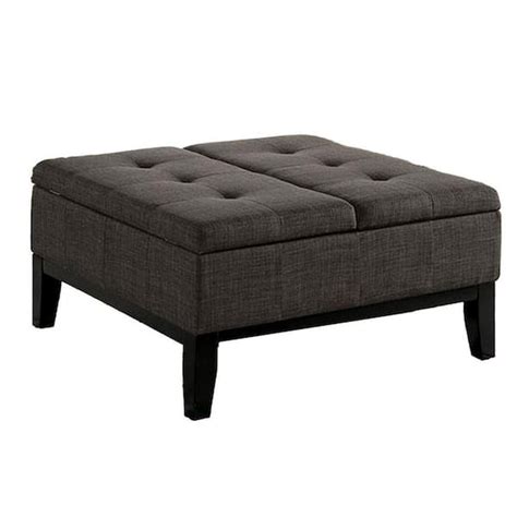 Benjara Gray And Espresso Fabric Square Storage Ottoman Bm The