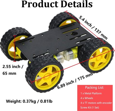 Wd Robot Smart Car Chassis Kit C With Speed Encoder Tt Motor Metal