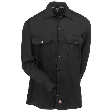 Dickies Shirts Mens Black Wl675 Bk Flex Relaxed Fit Twill Long Sleeve