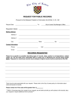 Fillable Online Freedom Of Information Act Request Form City Of Lewes